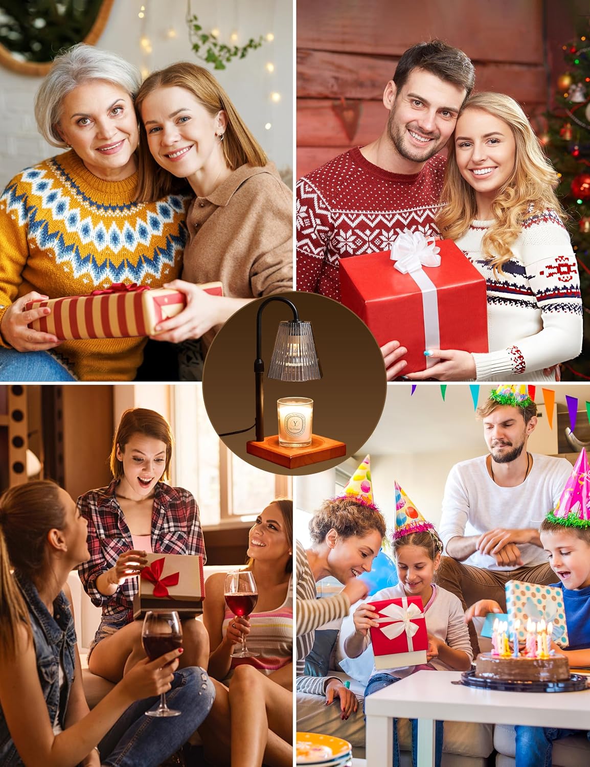 Candle Warmer Lamp Gold, Home Decor, Brithday Gifts for Women Mom | Stepless Brightness Adjustment, 24-Hr Cycle Timer, Adjustable Height for Candles, Includes 2 Bulbs, for Bedroom Living Room