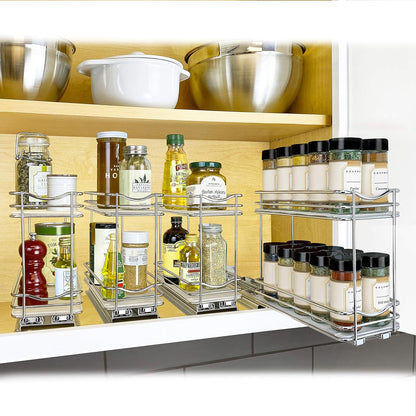 LYNK PROFESSIONAL® Pull Out Spice Organization for Cabinets - 4-3/8 inch Wide – Spice Rack for Inside Cabinets, Slide Out Spice Rack Organizer for cabinet – Pull Out Spice Rack, Sliding 2 Tier Chrome