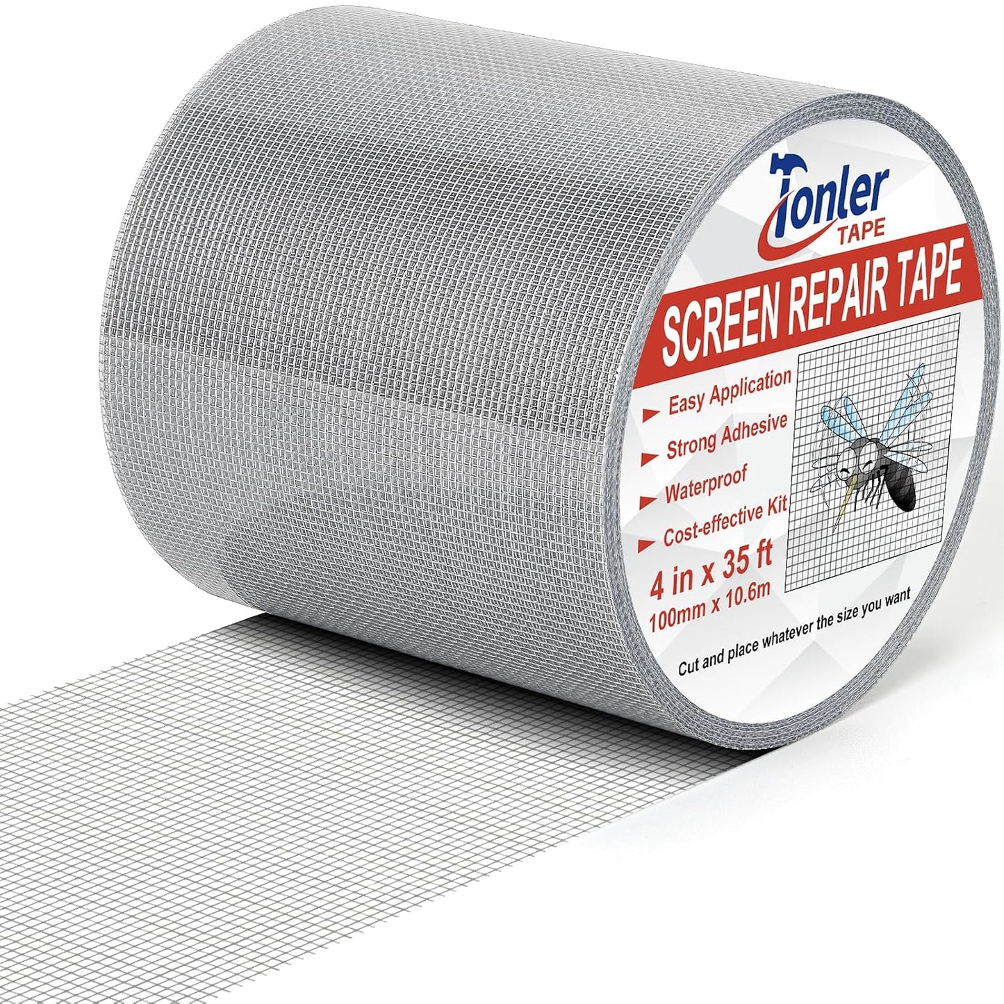 Gray Fiberglass Screen Mesh Patch Tape 2" x 35FT Strong Adhesive Repair Kit | Strong adhesive fiberglass mesh repair kit for screen holes and tears, easy to cut and apply, waterproof indoor outdoor