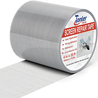 Gray Fiberglass Screen Mesh Patch Tape 2" x 35FT Strong Adhesive Repair Kit | Strong adhesive fiberglass mesh repair kit for screen holes and tears, easy to cut and apply, waterproof indoor outdoor