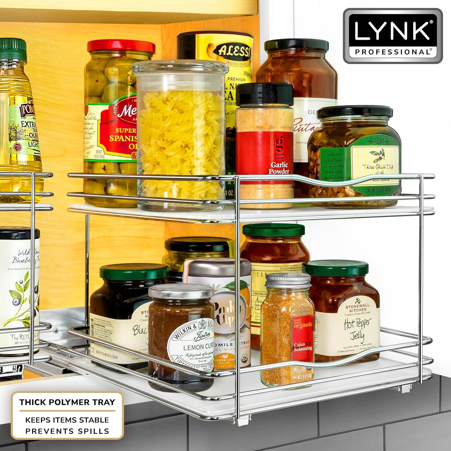 LYNK PROFESSIONAL® Pull Out Spice Organization for Cabinets - 4-3/8 inch Wide – Spice Rack for Inside Cabinets, Slide Out Spice Rack Organizer for cabinet – Pull Out Spice Rack, Sliding 2 Tier Chrome