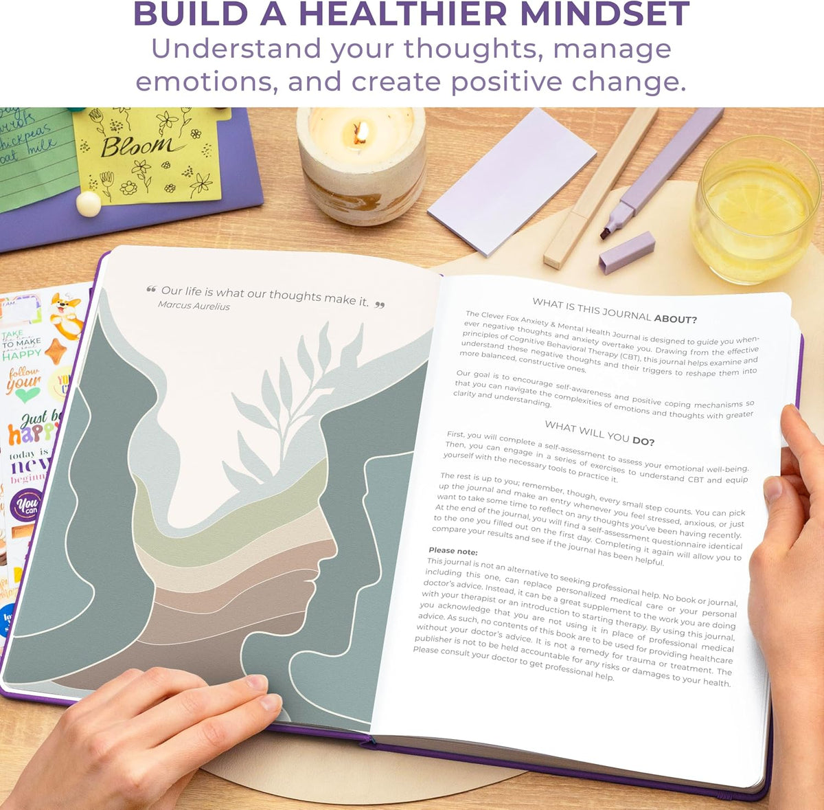 Clever Fox Mental Health & Anxiety Journal CBT Prompts 5.8x8.3 Lavender