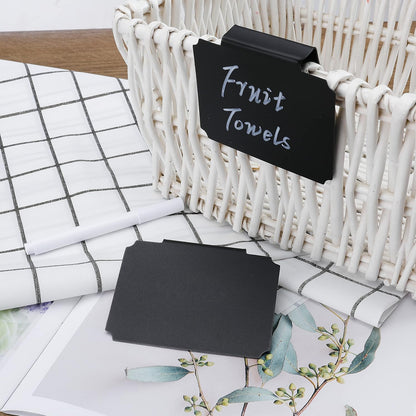 Plastic Basket Bin Label Clip Food Storage Bins with Labels on Removable Basket Label Kitchen Pantry Basket Label Clip with White Chalk Markers for Storage Bin Basket Box Hanging Bin (16)