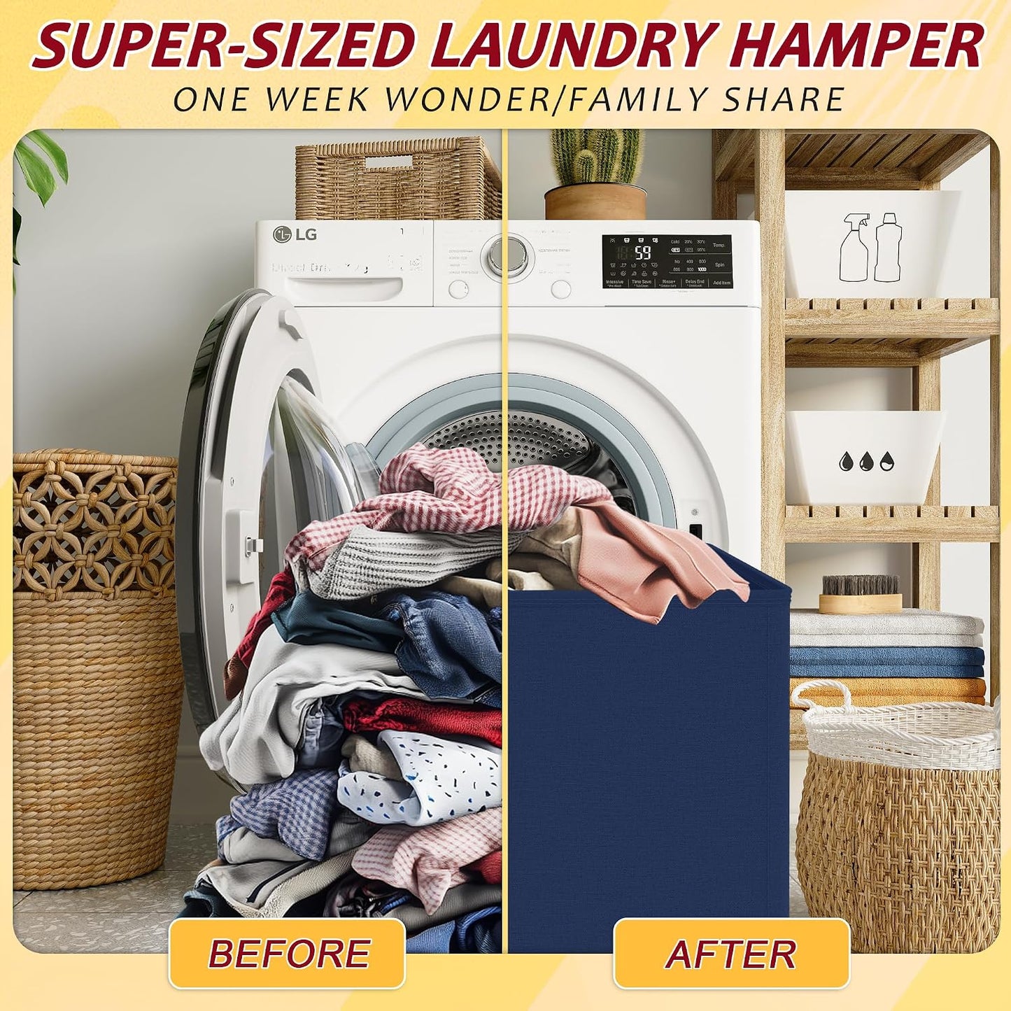 195L Laundry Hamper 3 Section,Large Laundry Hamper with Lid,Dirty Clothes Hamper with 3 Inner Bags,Collapsible Laundry Basket Organizer for Laundry Room,Bedroom,Laundry Sorter Hamper 3 Compartment