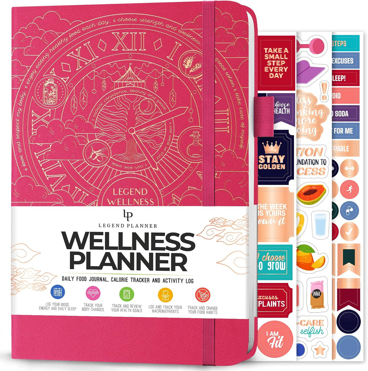 Legend Food Journal, Weight Loss & Meal Tracking Diary 5.8x8.3 Hot Pink