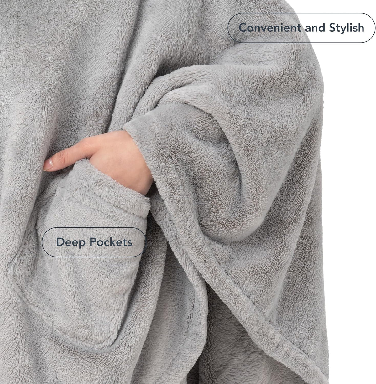 Berkshire Blanket Primalush™ Wearable Blanket, Cozy Loungewear Pocketed Plush Cape Wrap for Adults & Teens(Purple, One Size 58"X64")