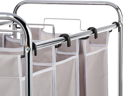 Amazon Basics 3-Bag Laundry Sorter with Removable Bags, Metal Frame, Washable, Locking Wheels, Gray