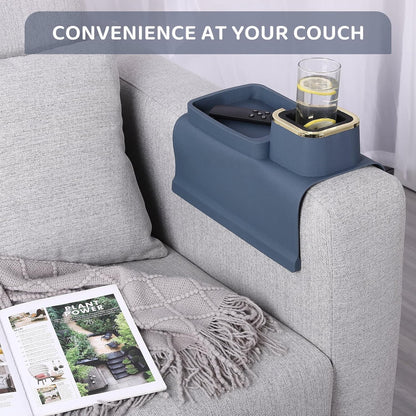 HMASYO Couch Cup Holder Tray – Weighted Silicone Sofa Armrest Organizer Table with Anti-Spill Coaster, Easy Reach for Drink, Snacks, Remote & Phone, Non-Slip Base, Easy Clean