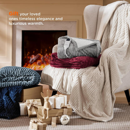 Bedsure GentleSoft Heated Blanket Throw - Soft Ribbed Flannel Electric Blanket, Gifts for Grandma (50x60 inches, Grey)