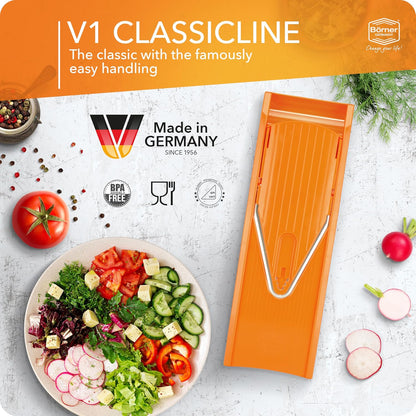 Borner Mandoline Food Slicer V1 (Basic Set) by Reston Lloyd • V-Slicer with Food Holder • Made in Germany • Fruit & Vegetable Chopper • Multiple Settings • Color: Red