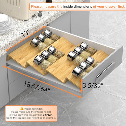AMBIRD Bamboo Spice Drawer Organizer with Non-slip Mat,4 Tier - 2 Set Jar Spice Rack Tray From 9.5''to 19'', Seasoning Organizer for Kitchen,Cabinet,Drawers,Countertop