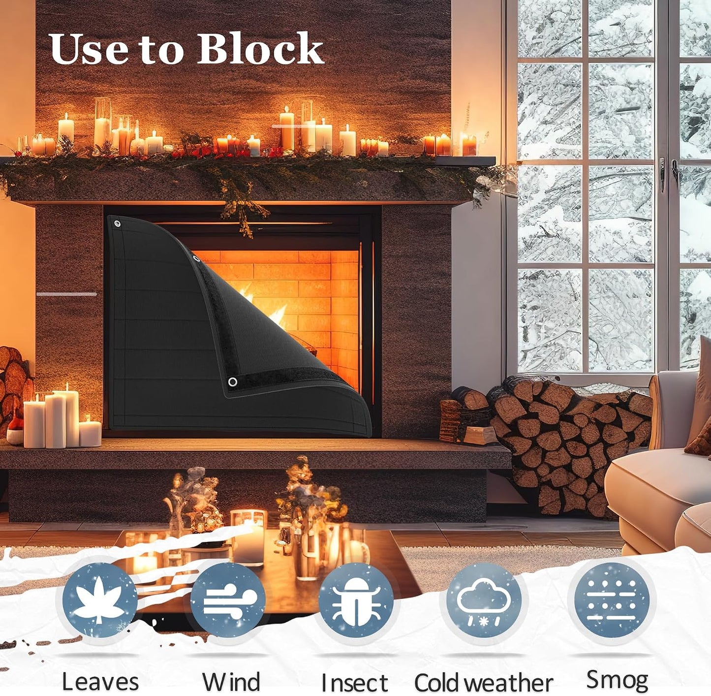 Black Fireplace Blanket for Heat Loss & Save Energy - Indoor Fireplace Air Blocker Safety Cover for The Living Room | Year-Round Comfort, 39x32