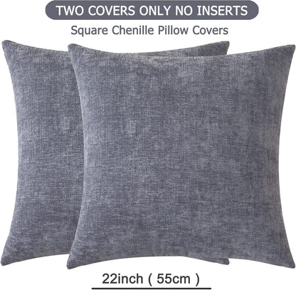 GAWAMAY Lumbar Support Pillow Decorative Rectangle Throw Pillow Covers 12"x20" Inch Set of 2, Soft Chenille Fall Pillowcase for Living Room Bedroom Sofa Couch Cushion Cover Grey 30x50cm (No Insert)