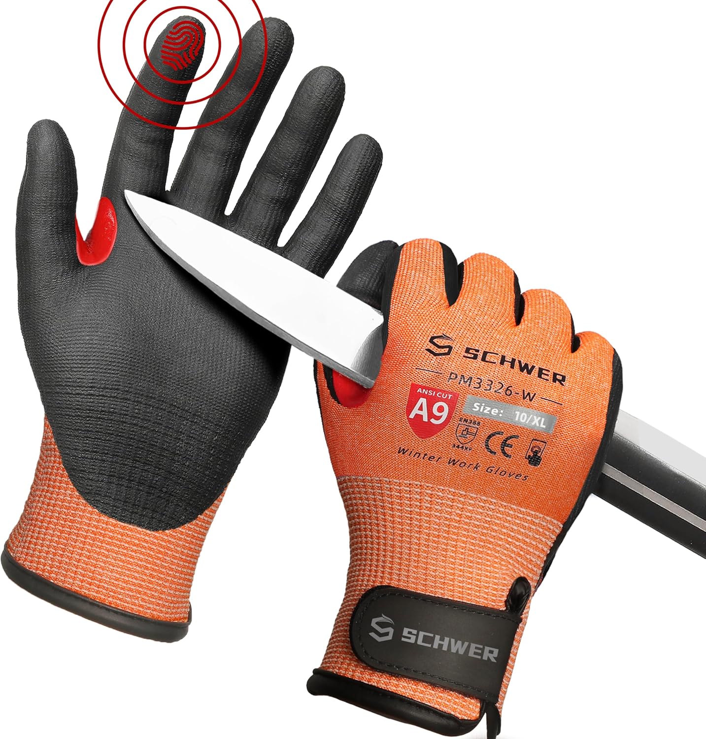 Schwer ProGuard High Level Cut Resistant Work Gloves for Extreme Protection, ANSI A9 Cut Gloves with Reinforced Thumb, Non Slip, Breathable, Durable, Touch-screen, Black 1 Pair（L 3326