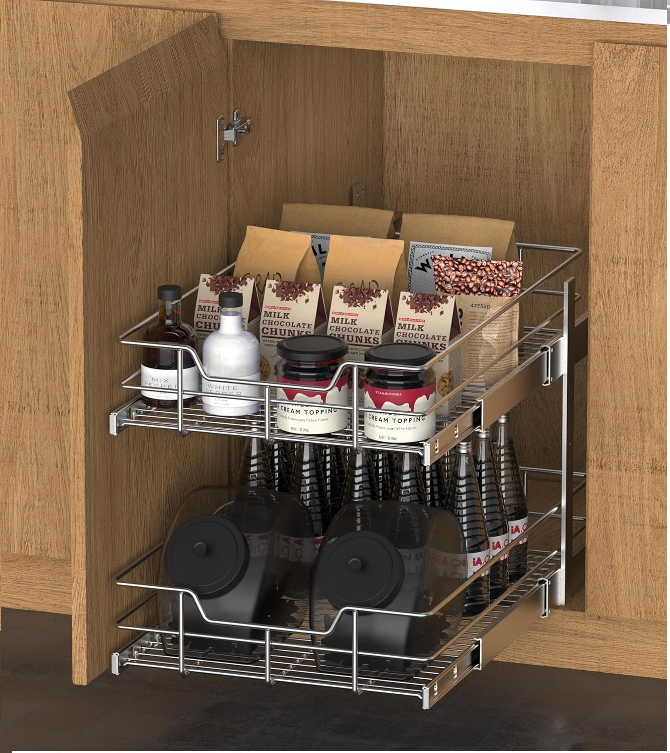 Pull Out Cabinet Organizer 15" W X 22" D, Chromed, Full Slide Out Drawers | For Kitchen Organizers and Storage, Pull Out Drawers For Cabinets Capacity Heavy Duty Caddy, Cabinet Shelves, Bathroom Pantry