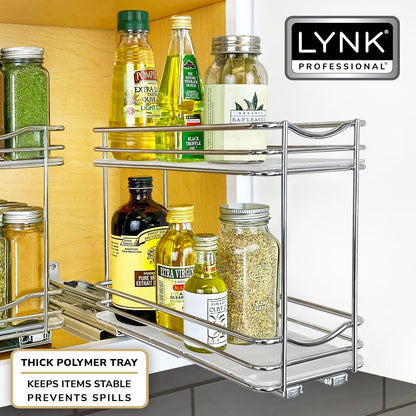 LYNK PROFESSIONAL® Pull Out Spice Organization for Cabinets - 4-3/8 inch Wide – Spice Rack for Inside Cabinets, Slide Out Spice Rack Organizer for cabinet – Pull Out Spice Rack, Sliding 2 Tier Chrome