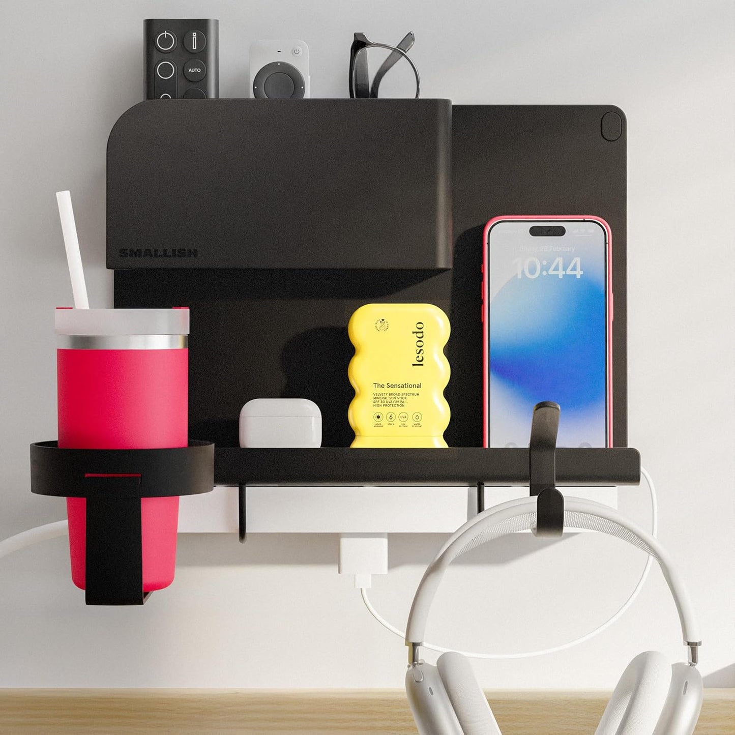WallShelfie Bedside Wall Organizer & Dorm Decor - Dorm Room Essential, Floating Bedside Shelf Wall Mount Organizer, Remote Control Holder, Cool Teen Girls Trendy Stuff, Room Organization (White)