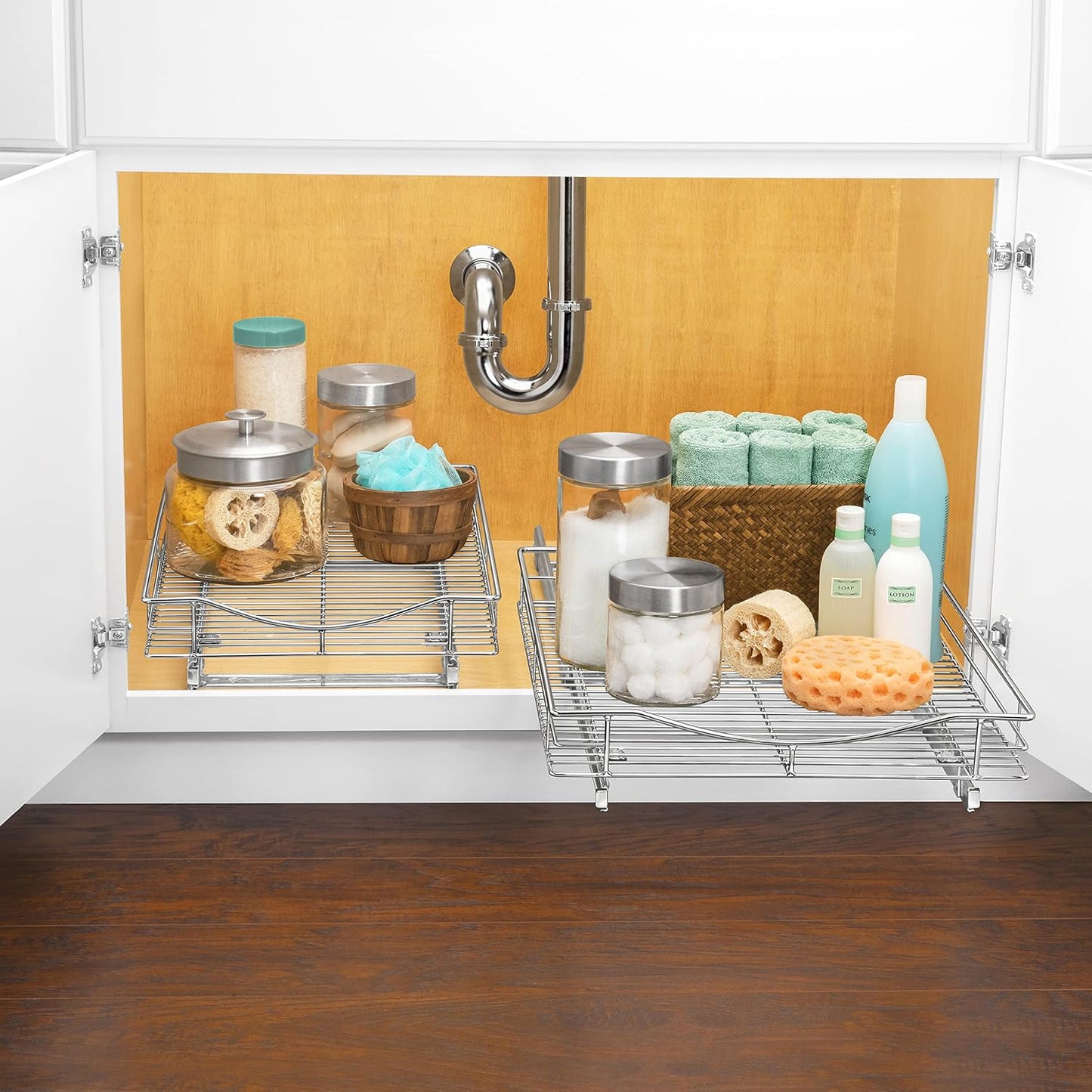LYNK PROFESSIONAL® Pull Out Cabinet Organizer, Kitchen Slide Out Drawer | 14W x 21D chrome rollout shelf creates easy-access storage for cookware, pantry items and kitchen essentials inside cabinets