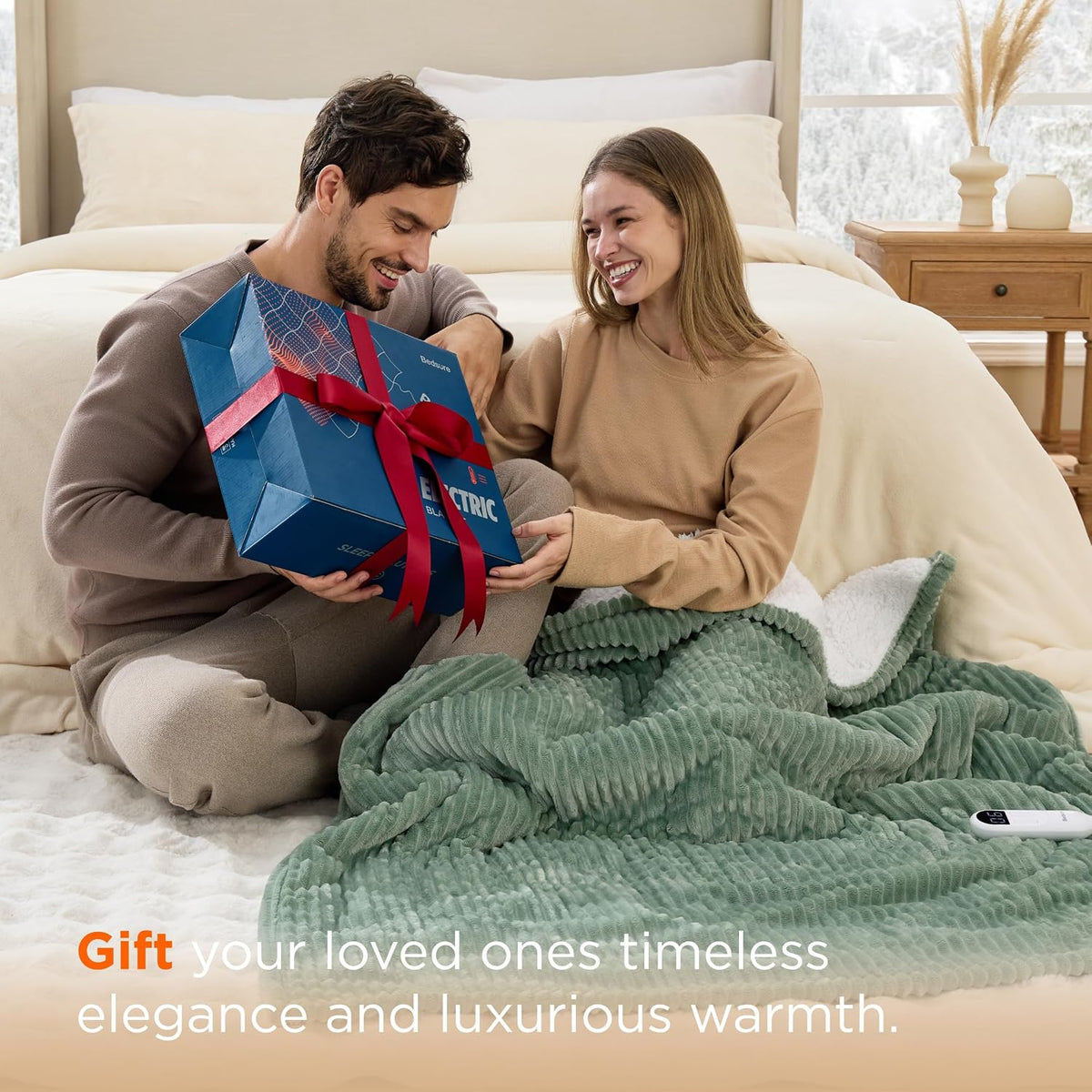 Bedsure GentleSoft Heated Blanket Throw - Soft Ribbed Flannel Electric Blanket, Gifts for Grandma (50x60 inches, Grey)