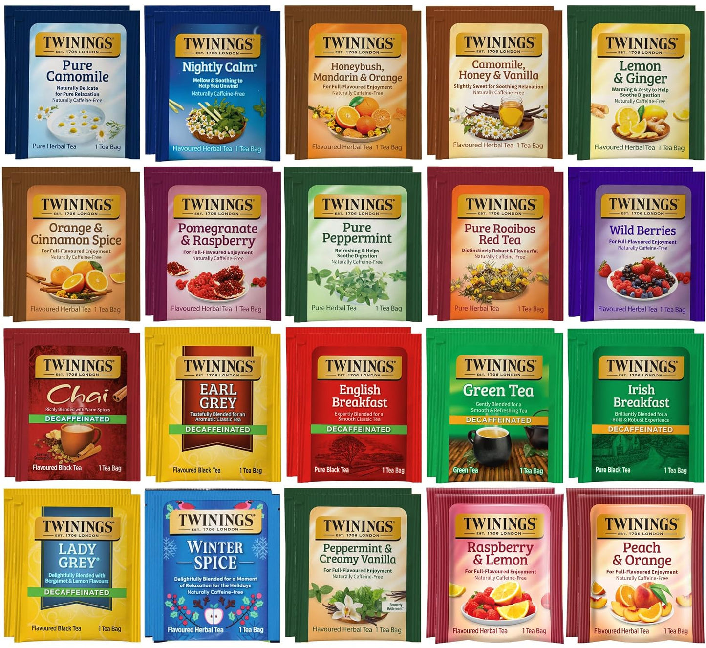 Twinings Assorted Herbal, Naturally Caffeine-Free Tea Bag Sampler (40 Count) 13 Flavour Boxed Variety Gift Set