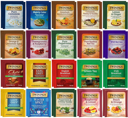 Twinings Assorted Herbal, Naturally Caffeine-Free Tea Bag Sampler (40 Count) 13 Flavour Boxed Variety Gift Set