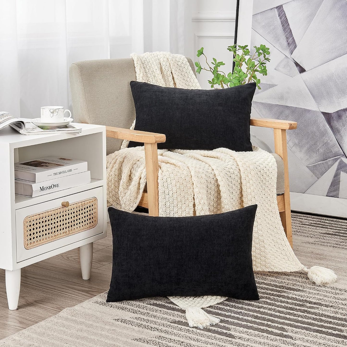 GAWAMAY Lumbar Support Pillow Decorative Rectangle Throw Pillow Covers 12"x20" Inch Set of 2, Soft Chenille Fall Pillowcase for Living Room Bedroom Sofa Couch Cushion Cover Grey 30x50cm (No Insert)