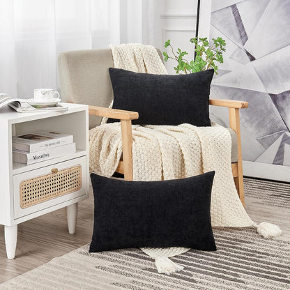 GAWAMAY Lumbar Support Pillow Decorative Rectangle Throw Pillow Covers 12"x20" Inch Set of 2, Soft Chenille Fall Pillowcase for Living Room Bedroom Sofa Couch Cushion Cover Grey 30x50cm (No Insert)