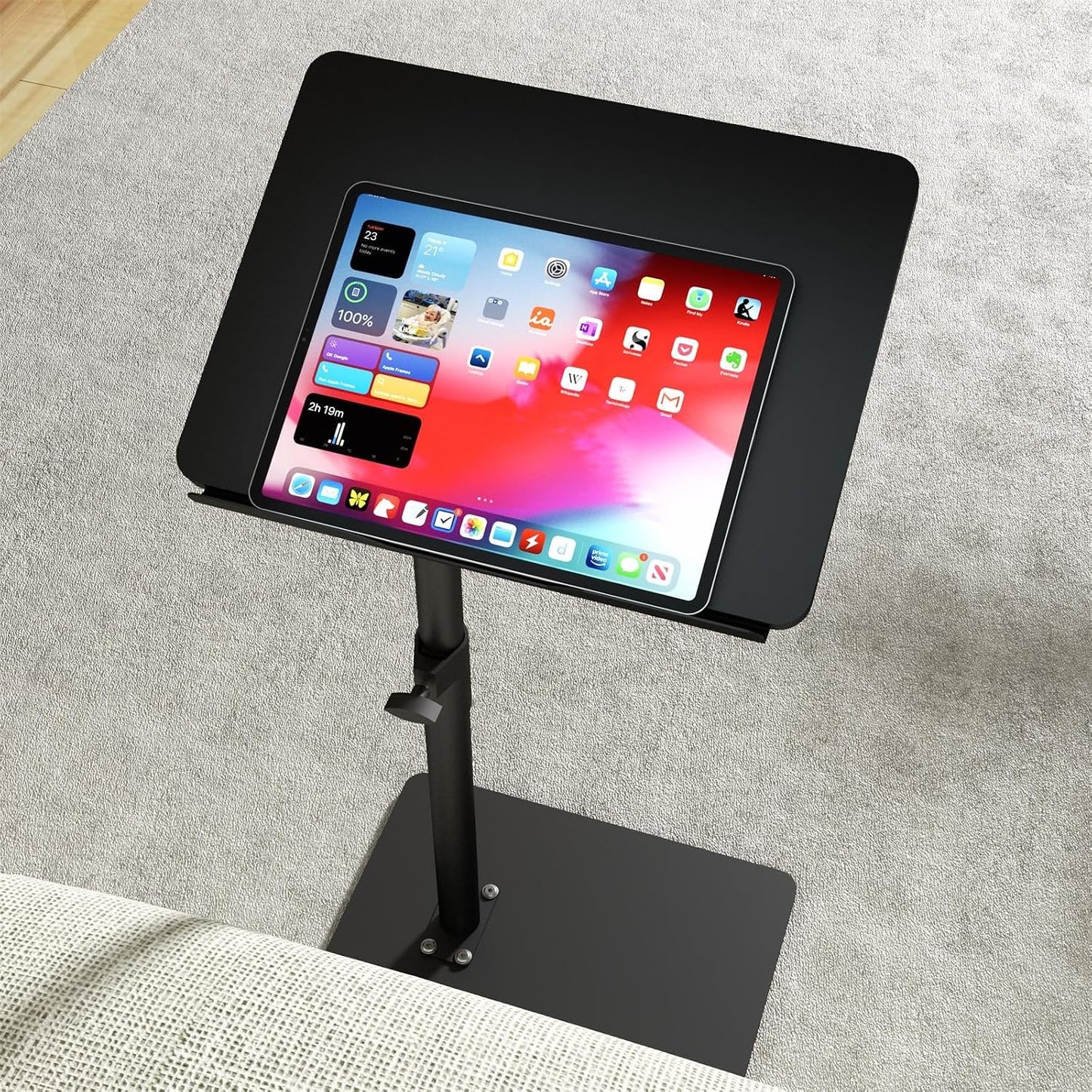 YUHFERA Sofa Armrest Tray Table for Couch - 360° Swivel Height Adjustable End for Small Spaces, Snack Side Table for Bed or Chair with Phone & Tablet Slot (Rustic,Standard)