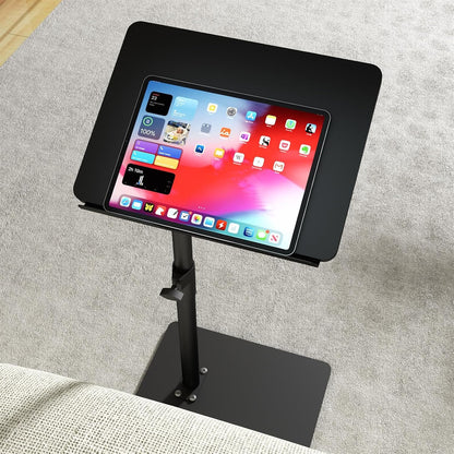 YUHFERA Sofa Armrest Tray Table for Couch - 360° Swivel Height Adjustable End for Small Spaces, Snack Side Table for Bed or Chair with Phone & Tablet Slot (Rustic,Standard)
