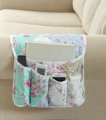 Brilliant Sunshine Burgundy Toile Floral Couch Armrest Cover, 35"×13" | Washable Magazine Holder, Armrest Organizer & Caddy on Sofa, Recliner, Armchair, Storage for Remote Controls, Phone, iPad