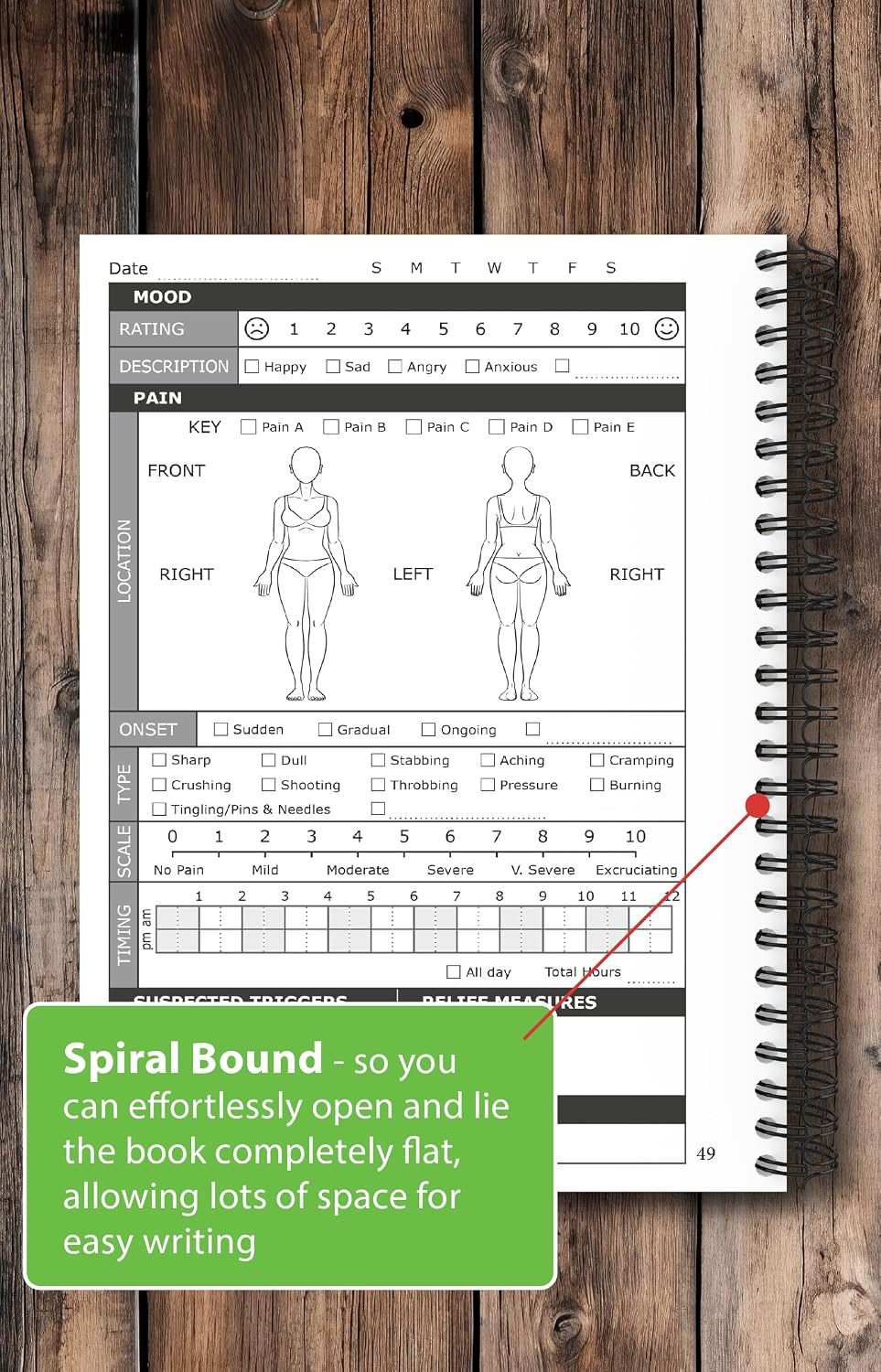 OptiLiving Publishing Chronic Pain Journal For Women – Track and Manage Your Pain by Identifying & Eliminating Triggers | A5 Spiral Bound