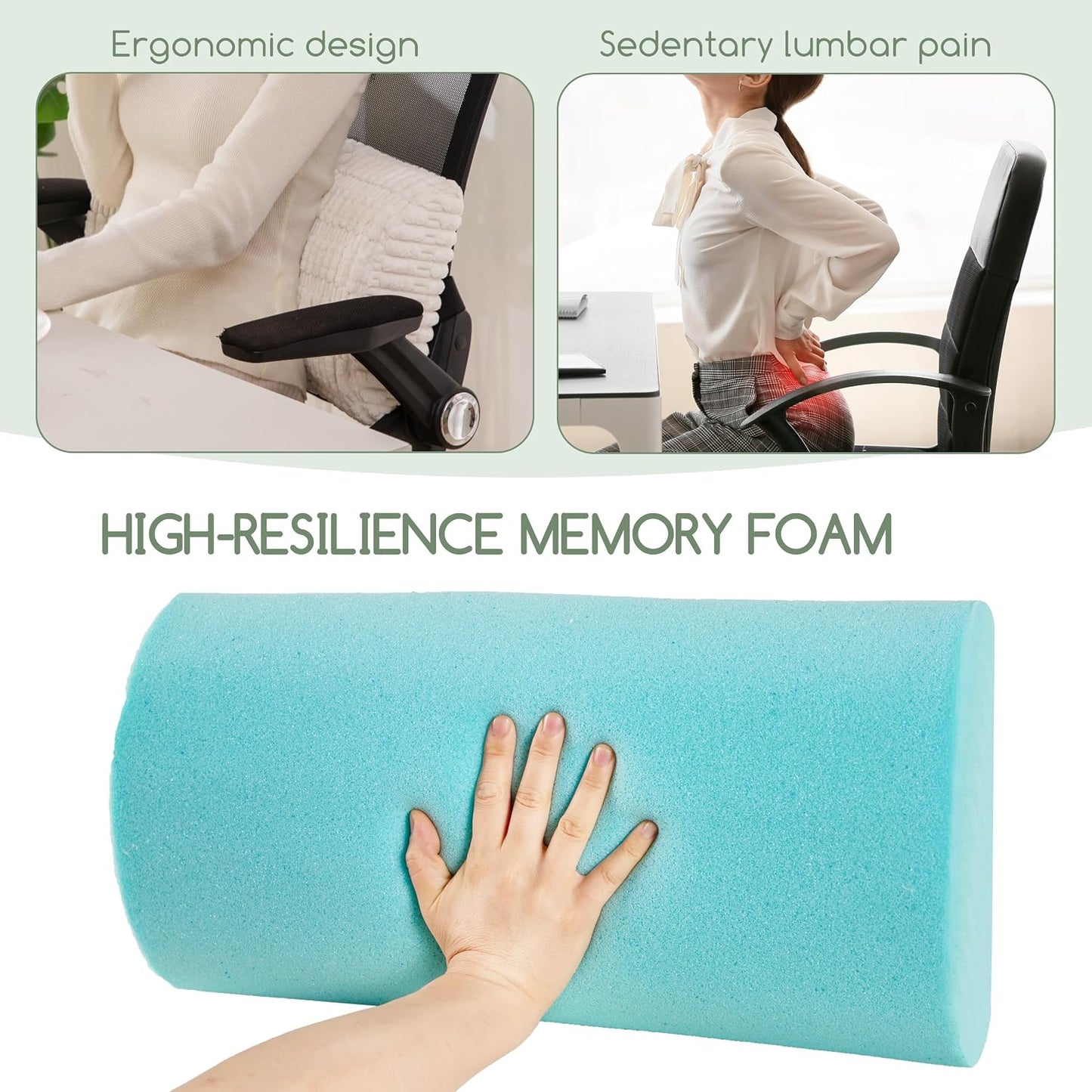 Lumbar Support Pillow for Recliner Chair/Office Chair/Couch, Memory Foam Back Support Cushion with Adjustable Strap, Recliner Cushions for Lower Back Pain Relief, Sleeping, Washable Cover, Beige