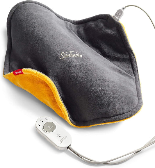 Sunbeam ConformHeat Heating Pad, 14" x 14", Lightly Weighted, Flexible Design, XpressHeat Technology, Machine-Washable, Pain Relief for Back, Shoulder, Neck, Grey