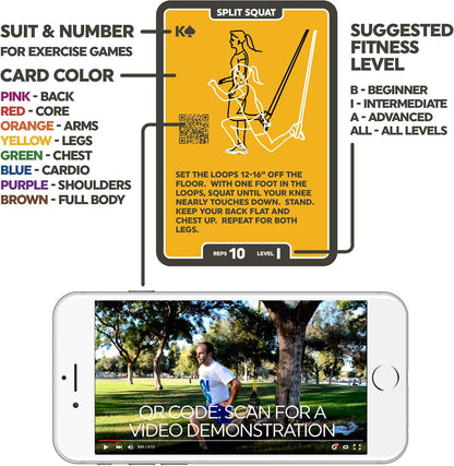 Stack 52 Suspension Exercise Cards Mega Pack | Suspended Bodyweight Resistance Workout Game. Video Instructions Included. Fun Home Fitness Program.