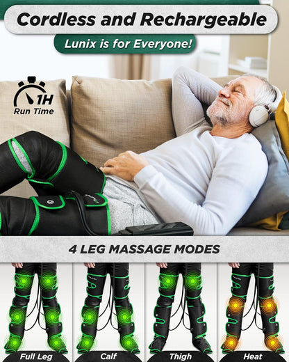 Lunix LX10 Full Leg Massager with Heat & Cold Therapy – Cordless Compression Boots for Circulation, Pain Relief & Recovery – Adjustable Fit with Extra Straps, Touchscreen Remote, Travel Bag