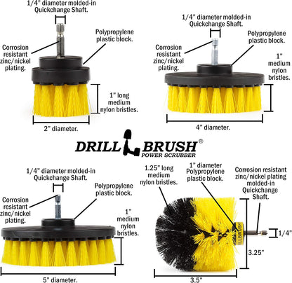 Drillbrush Electric Nylon Drill Brush Attachment Set for Bathroom Cleaning | Power Scrubber Brush Kit for Bathtub, Shower & Tile - Grout Cleaner Kit - All-Purpose Household Cleaning Brushes for Drill