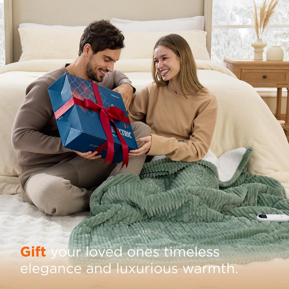 Bedsure GentleSoft Heated Blanket Throw - Soft Ribbed Flannel Electric Blanket, Gifts for Grandma (50x60 inches, Grey)