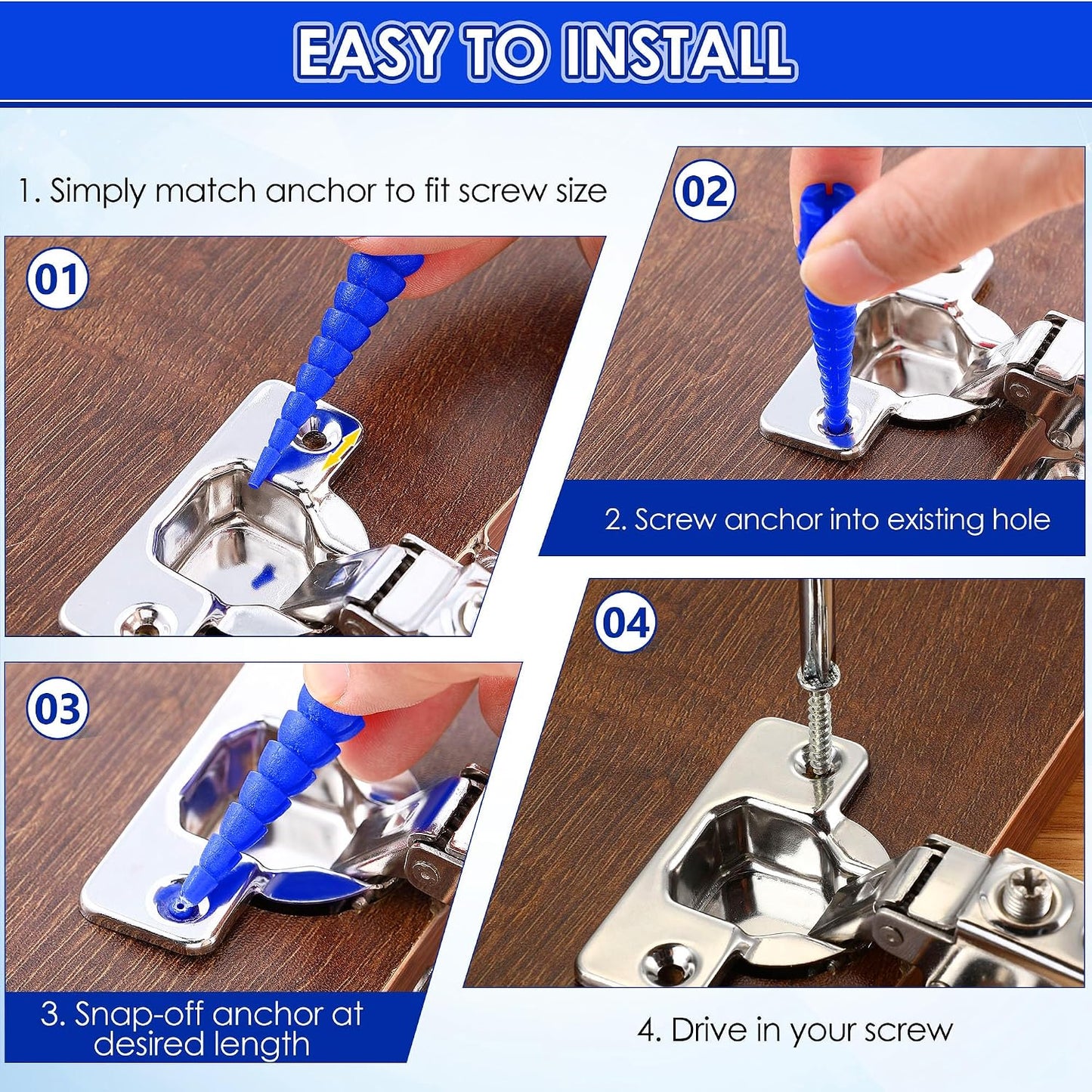 10 Pcs Wood Anchor, Fix Stripped Wood Screw Holes, Red | Fits Screws Sizes #2 to #16, Repairs Stripped Screw Holes, For Door Hinges, Cabinets and Furniture, Easy to Install