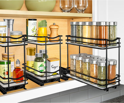LYNK PROFESSIONAL® Pull Out Spice Organization for Cabinets - 4-3/8 inch Wide – Spice Rack for Inside Cabinets, Slide Out Spice Rack Organizer for cabinet – Pull Out Spice Rack, Sliding 2 Tier Chrome