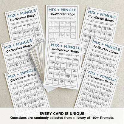 Find Someone Who Bingo Cards, 25 Unique Randomized 5x7 Sheets, Get to Know You Bingo Game for Adults, Ice Breaker Office Party Games, Team Building Games for Work, High Replay Value - A05