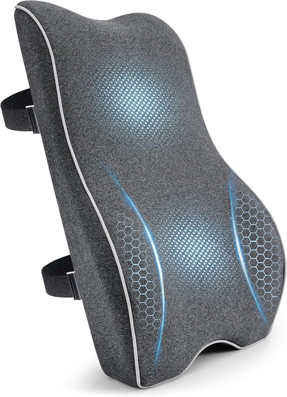 Soft Comfortable Memory Lumbar Support Pillow Back Cushion for Offic | Built-In Adjustable Straps Secure Reduce Back Soreness Pressure Distribution Breathable Premium Fabric Long-lasting Support