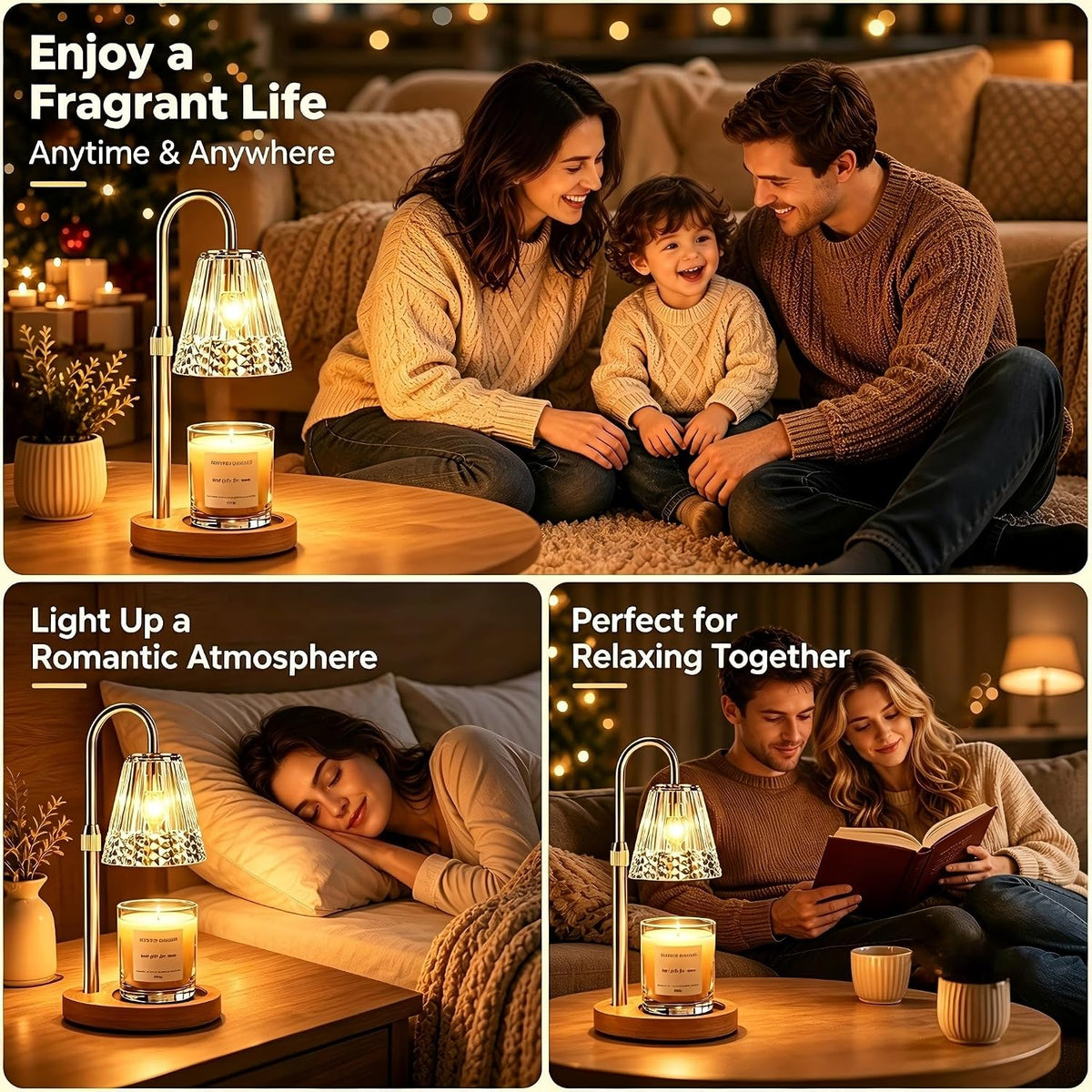 TATAANTY Candle Warmer Lamp with Timer & Dimmer, Adjustable Height for Jar Candles, Wood Base, Home Decor