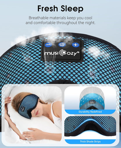 MUSICOZY Breathable Bluetooth Sleep Mask Headphones for Sleeping | Mesh Sleep Mask With Bluetooth 5.4 Audio, Soft Fabric And Comfortable Fit for Side Sleepers, Travel, Meditation and Rest