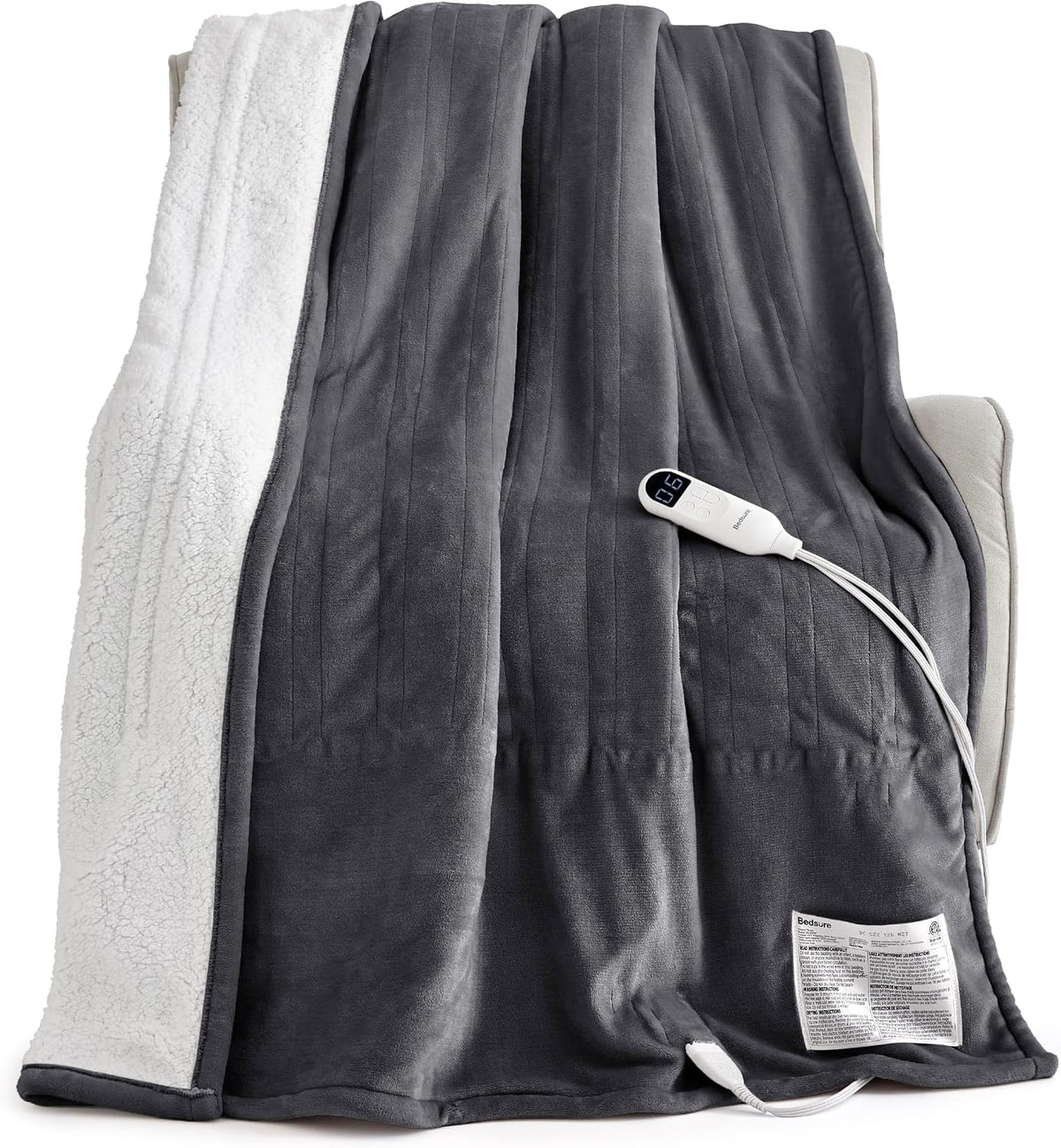 Bedsure Heated Blanket Throw, Soft Electric Blanket with Preheat, Cream
