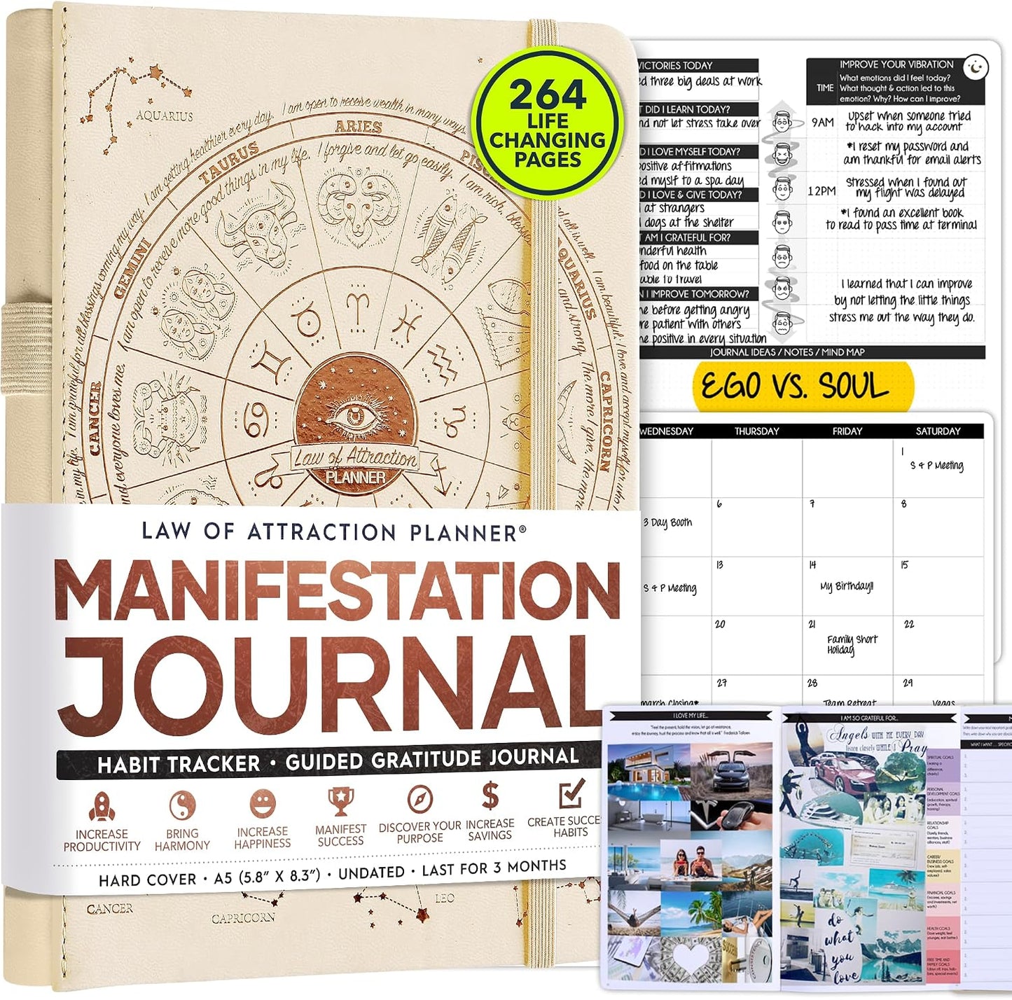 Freedom Mastery Daily Journal of Gratitude, Productivity & Habit Tracker | Undated 90-Day Planner with Daily Reflection, Mindfulness, Positivity, Vision Board & Stickers, Gratitude Journal for Women