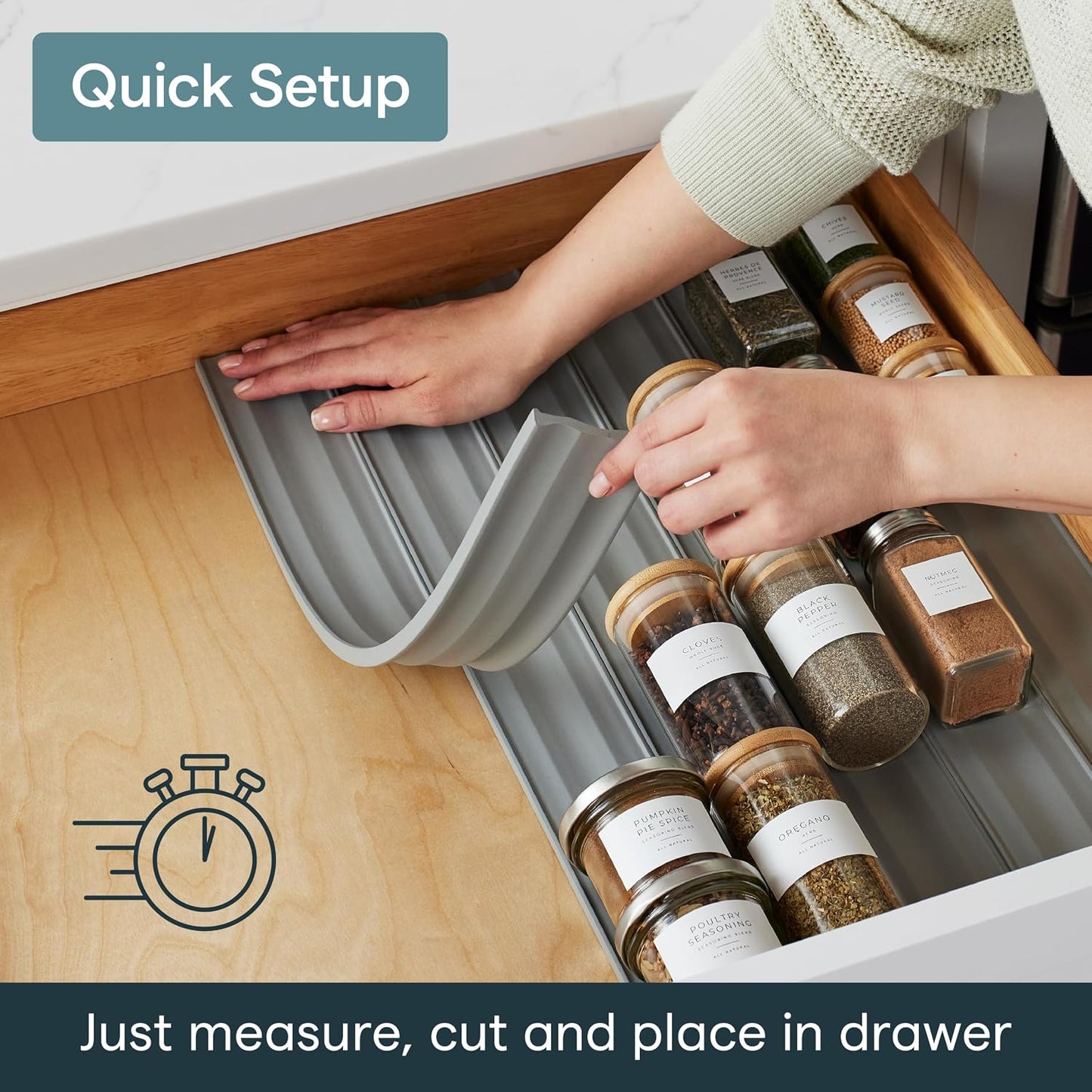 YouCopia SpiceLiner Spice Rack Drawer Organizer (Universal Fit 10’ Roll),Gray
