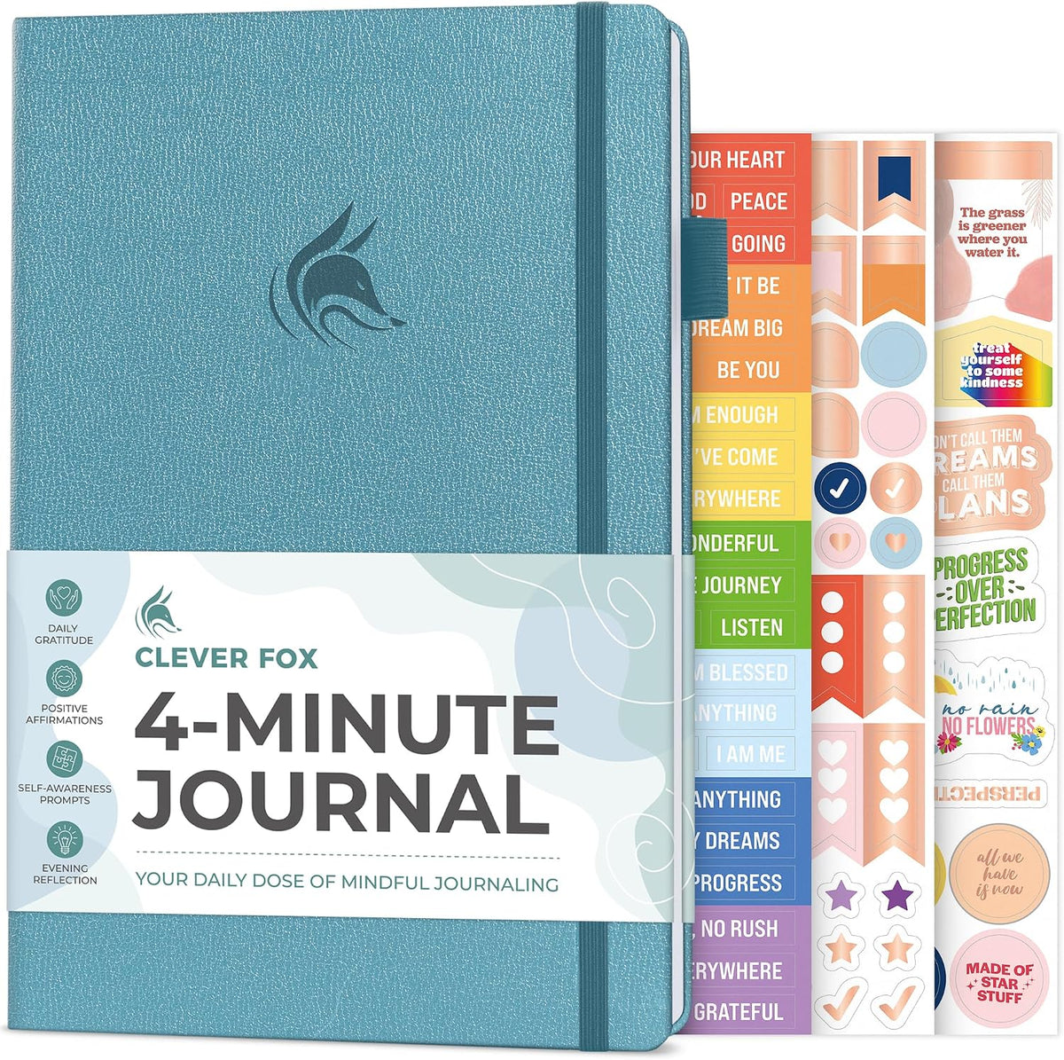 Clever Fox 4 Minute Journal, Guided Daily Habit Tracker Aquamarine