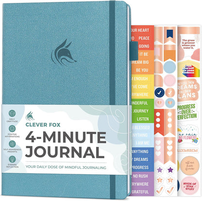 Clever Fox 4 Minute Journal, Guided Daily Habit Tracker Aquamarine