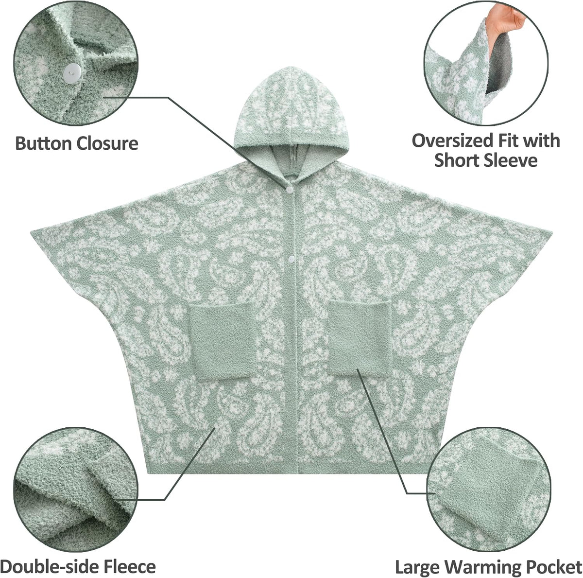WDCOZY Wearable Blanket Hoodie Poncho Throw Comfy Soft Warm Cape Shawl Cozy Cloak Wrap Hooded with Sleeves For Women Adults