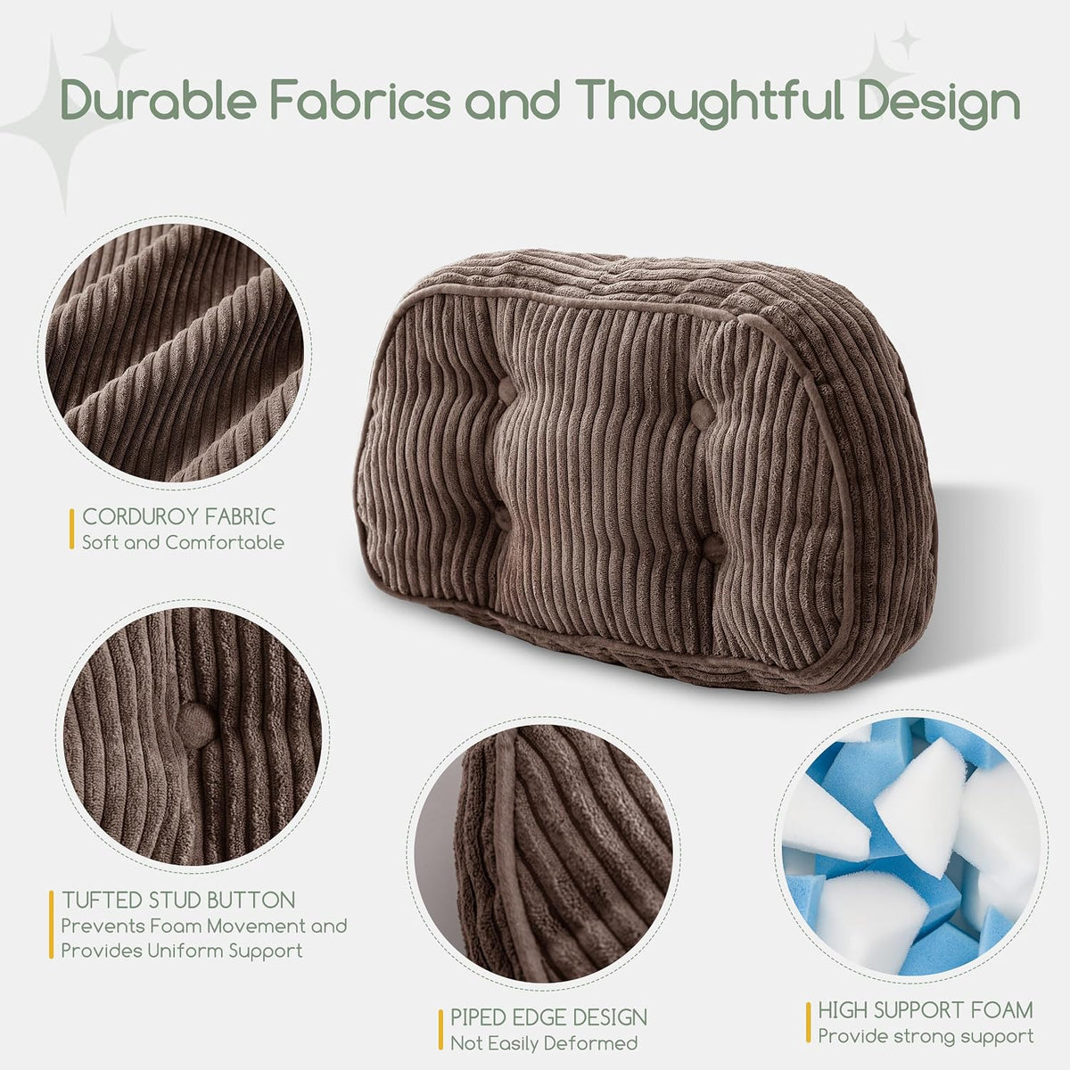 HIGOGOGO Lumbar Support Pillow for Recliner Chair/Accent Chair/Couch/Office Chair, Tufted Corduroy Back Support Cushion for Elderly, Recliner Cushions for Back Rest, Pain Relief, Reading, Dark Grey